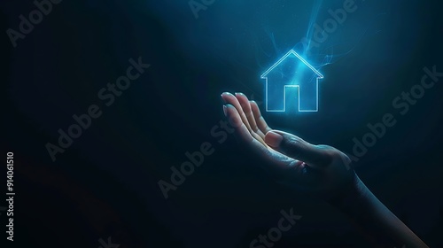 Illuminated House Icon Held in Hand Symbolizing Home Ownership and Real Estate Opportunities