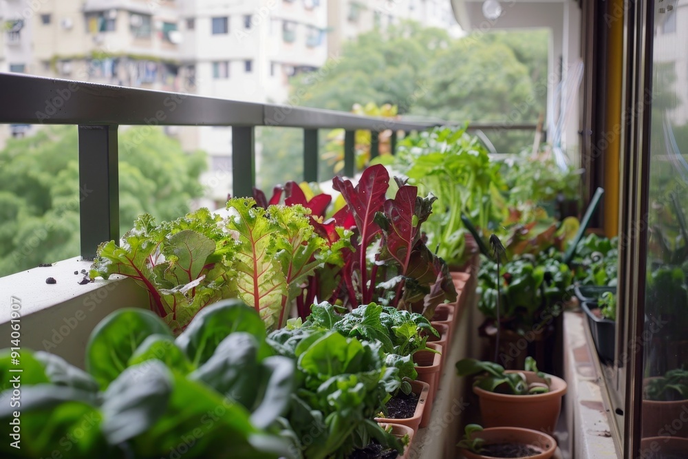City balcony garden with chard kangkung and other veggies City balcony garden with chard kangkung and other veggies