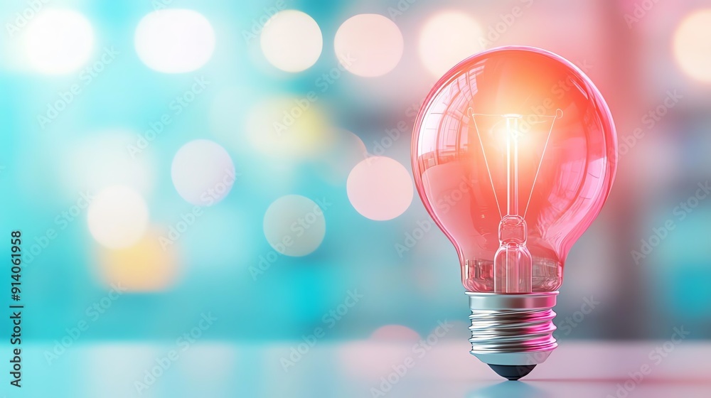 Close-up of a glowing red light bulb with a bokeh background, symbolizing innovation, creativity, and bright ideas in a modern context.