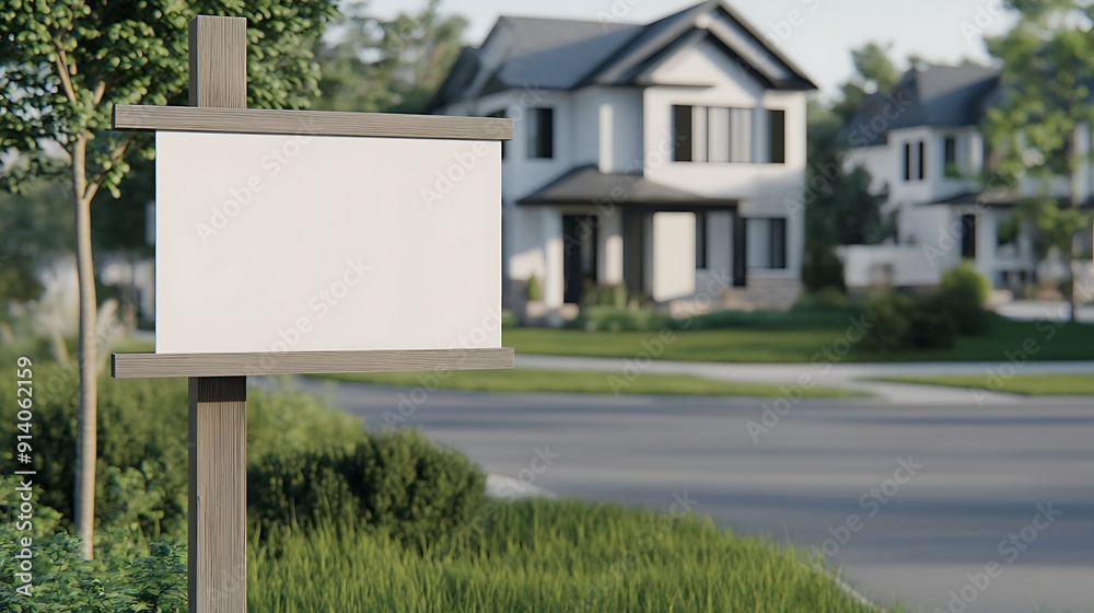 Fototapeta premium Blank Sign Post in a Beautiful Garden Setting Perfect for Your Custom Marketing Needs