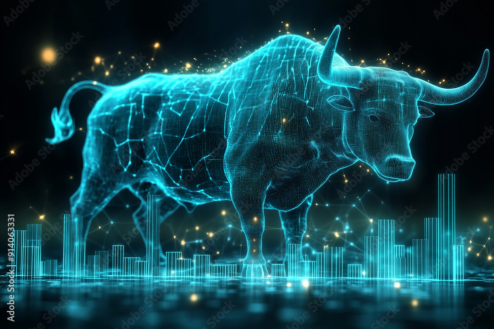 Fototapeta premium digital bull next to a market graph