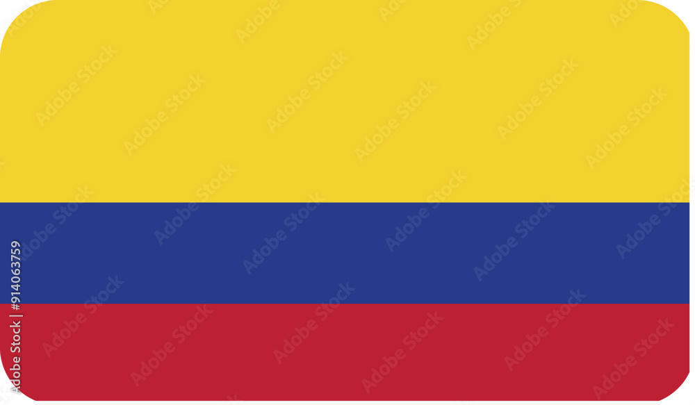 Flag of Colombia with rounded edges. National symbol. Vector image, flag icon.