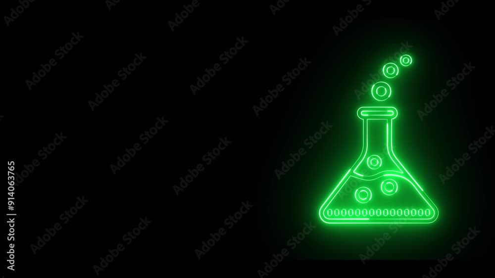 Neon glowing beaker or test tube animation on the black background. Futuristic laser background motion graphics. Neon glowing beaker or test tube animation on the black background. Futuristic laser background motion graphics.