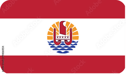 Flag of French Polynesia with rounded edges. National symbol. Vector image, flag icon.