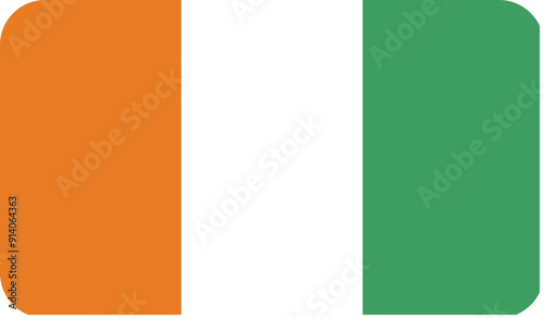 Flag of the Republic of Cote d'Ivoire with rounded edges. National symbol. Vector image, flag icon.