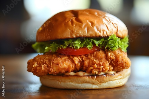 A delicious and freshly made chicken sandwich with tomato, lettuce and a tasty sauce