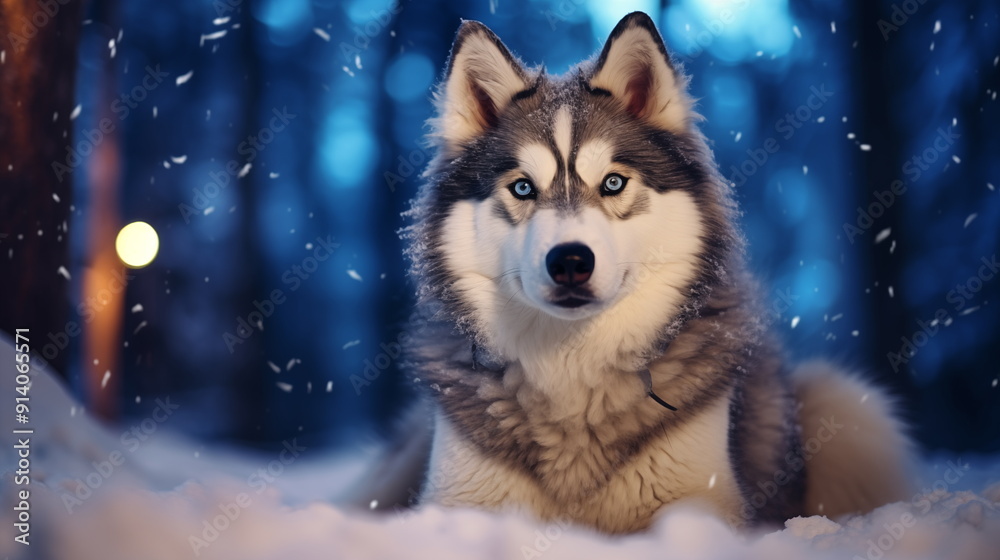 Sled dog in a snowy atmosphere. AI Generative.