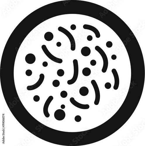 Black and white icon of a petri dish with bacteria growing in it