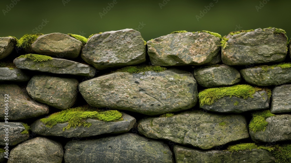 Fototapeta premium Decayed stone wall, crumbling mortar, in a neglected garden