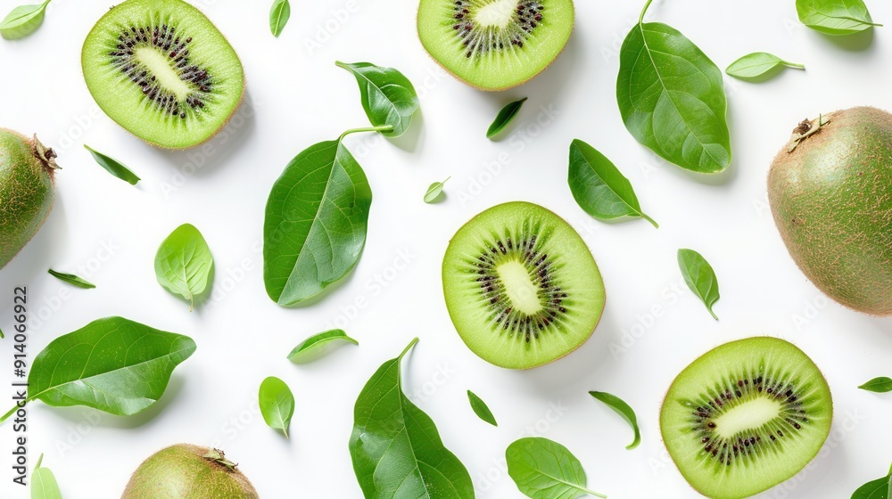 Fototapeta premium Seamless kiwi fruit cut slice pattern background