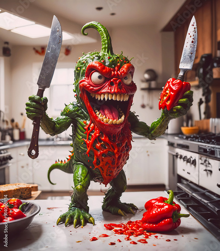 Obraz na płótnie vegetables downfall Apocalypse Monster transformation – pepper w salonie