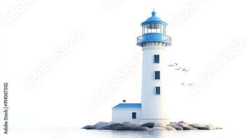 Blue and White Watercolor Lighthouse 3D Illustration | Kopgzdevth