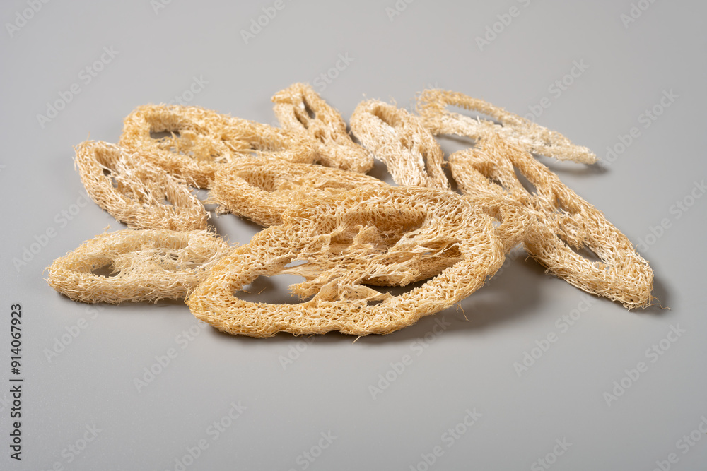 angle view herb SiGuaLuo or Luffa Cylindrica or Vegetable Sponge of Luffa on grey background angle view herb SiGuaLuo or Luffa Cylindrica or Vegetable Sponge of Luffa on grey background