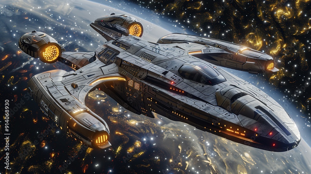 © Bale - 3D intergalactic spaceship for futuristic deep space travel or science fiction backgrounds, with the clipping path included in the illustration