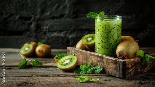 Juice drink with fresh kiwi fruit