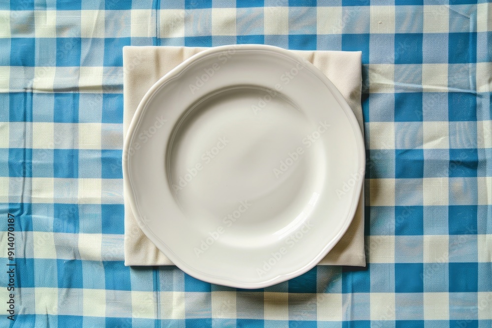 Empty white plate on colored background with space for design Empty white plate on colored background with space for design