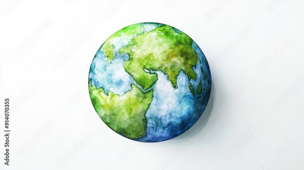 Fototapeta premium 3D Watercolor Earth: Green & Blue Planet Illustration - Download