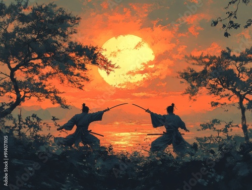 Fierce Ninja Duel at Sunset photo