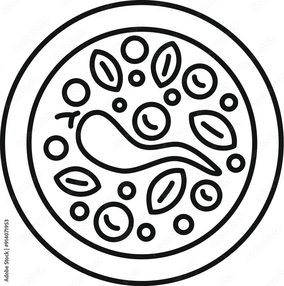Round plate with healthy food containing nuts and vegetables line icon for apps and websites Round plate with healthy food containing nuts and vegetables line icon for apps and websites