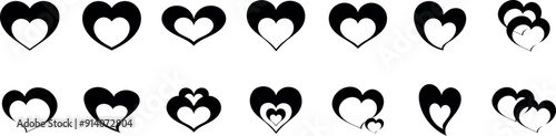Heart shape vector icons set.