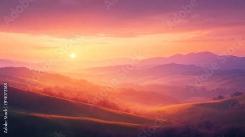 Dreamy Sunset Over Hills Wallpaper