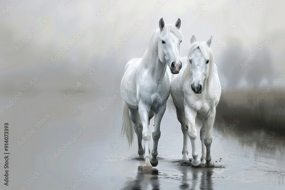 Pair of gorgeous white horses Pair of gorgeous white horses