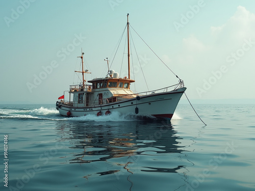 Wallpaper Mural Vintage Wooden Boat Sailing On Calm Ocean Waters Torontodigital.ca