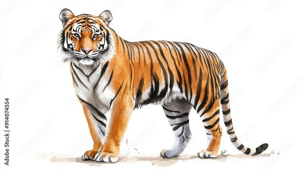 Obraz premium 3D Watercolor Tiger: Realistic Orange & Black Design | Digital Art