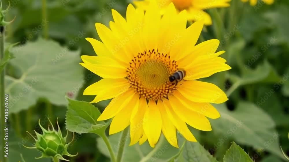 A vibrant sunflower with a bee, showcasing nature's beauty and pollination A vibrant sunflower with a bee, showcasing nature's beauty and pollination