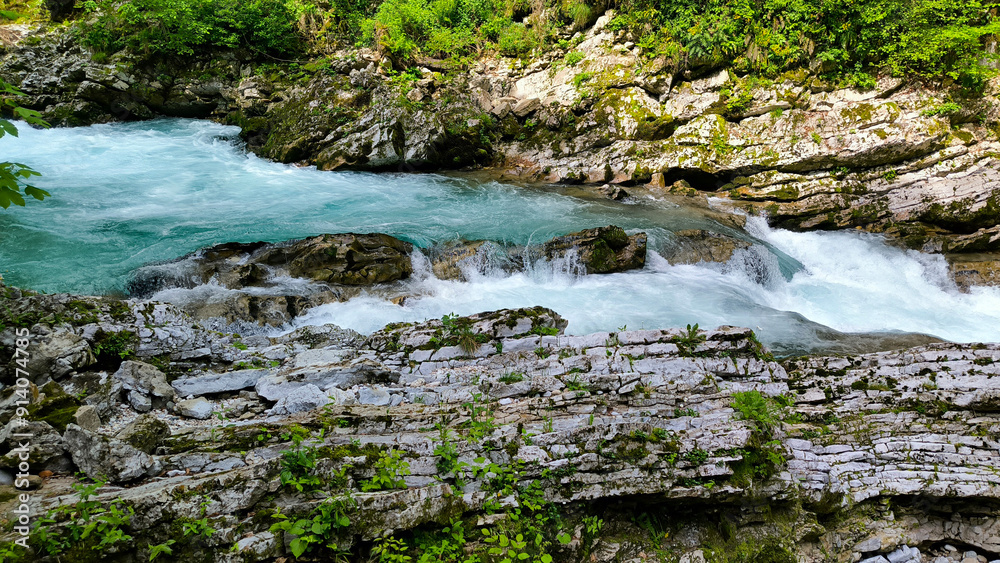 Vintgar Gorge, Slovenia, in bright spring day Vintgar Gorge, Slovenia, in bright spring day