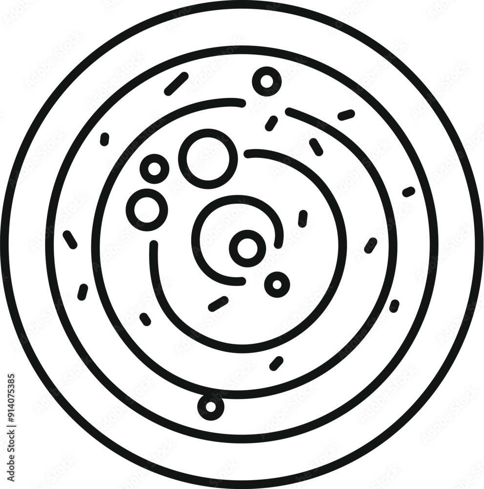 Simple line art icon of a solar system model with planets orbiting a sun Simple line art icon of a solar system model with planets orbiting a sun