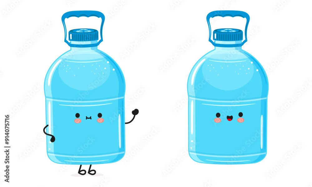 Plastic Water Bottle character. Vector hand drawn cartoon kawaii character illustration icon. Isolated on white background. Plastic Water Bottle character concept Plastic Water Bottle character. Vector hand drawn cartoon kawaii character illustration icon. Isolated on white background. Plastic Water Bottle character concept
