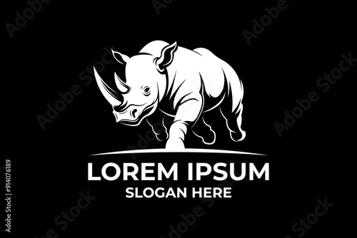 Black and white two-horned rhinoceros logo design