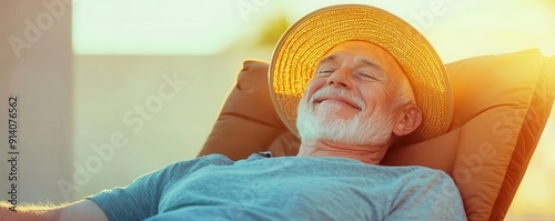 Face of a happy senior man with a sunhat, Labor Day, celebration, relaxation photo