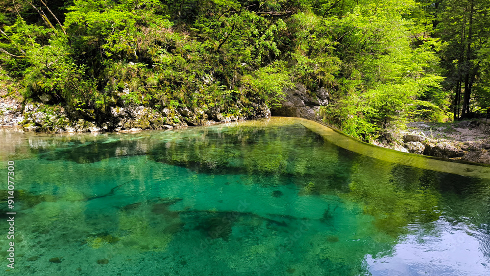 Vintgar Gorge, Slovenia, in bright spring day Vintgar Gorge, Slovenia, in bright spring day