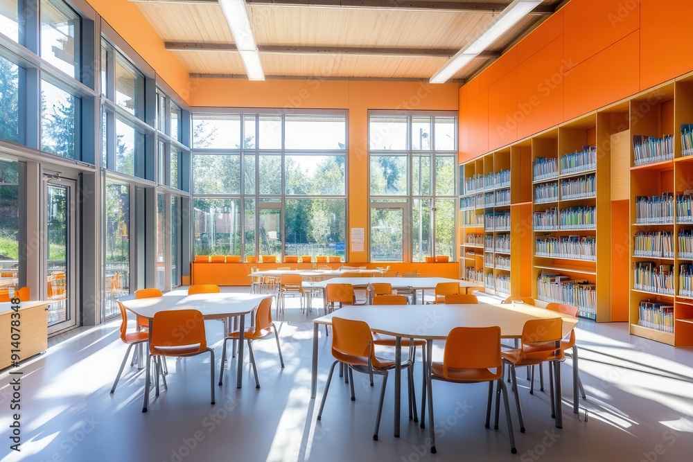 Construction of a modern school, open learning spaces, natural light, community focus, future education Construction of a modern school, open learning spaces, natural light, community focus, future education