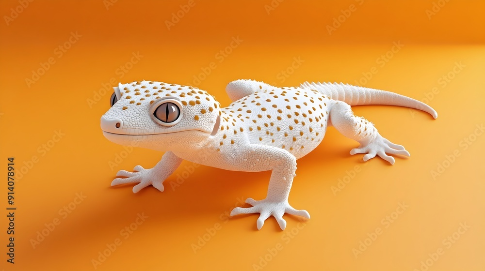 Fototapeta premium Close up Shot of a White Leopard Gecko on Orange Background