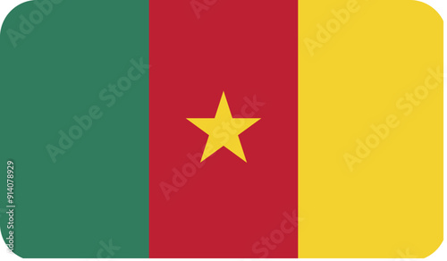 Flag of the Republic of Cameroon with rounded edges. National symbol of Cameroon. Vector image, flag icon.