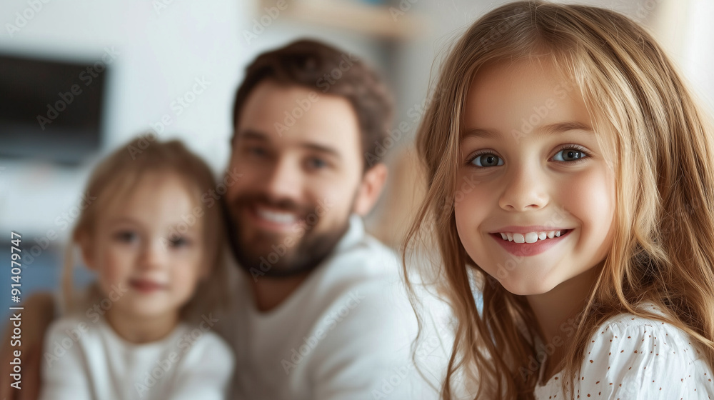 Parents and children in the living room, happy and relaxed, sitting on the floor, contemporary home design, with copy space Parents and children in the living room, happy and relaxed, sitting on the floor, contemporary home design, with copy space