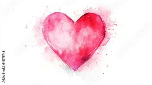3D Watercolor Pink Heart with Bold Outlines - Floating Graphic Design