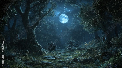 Fantasy Moonlit Forest Wallpaper