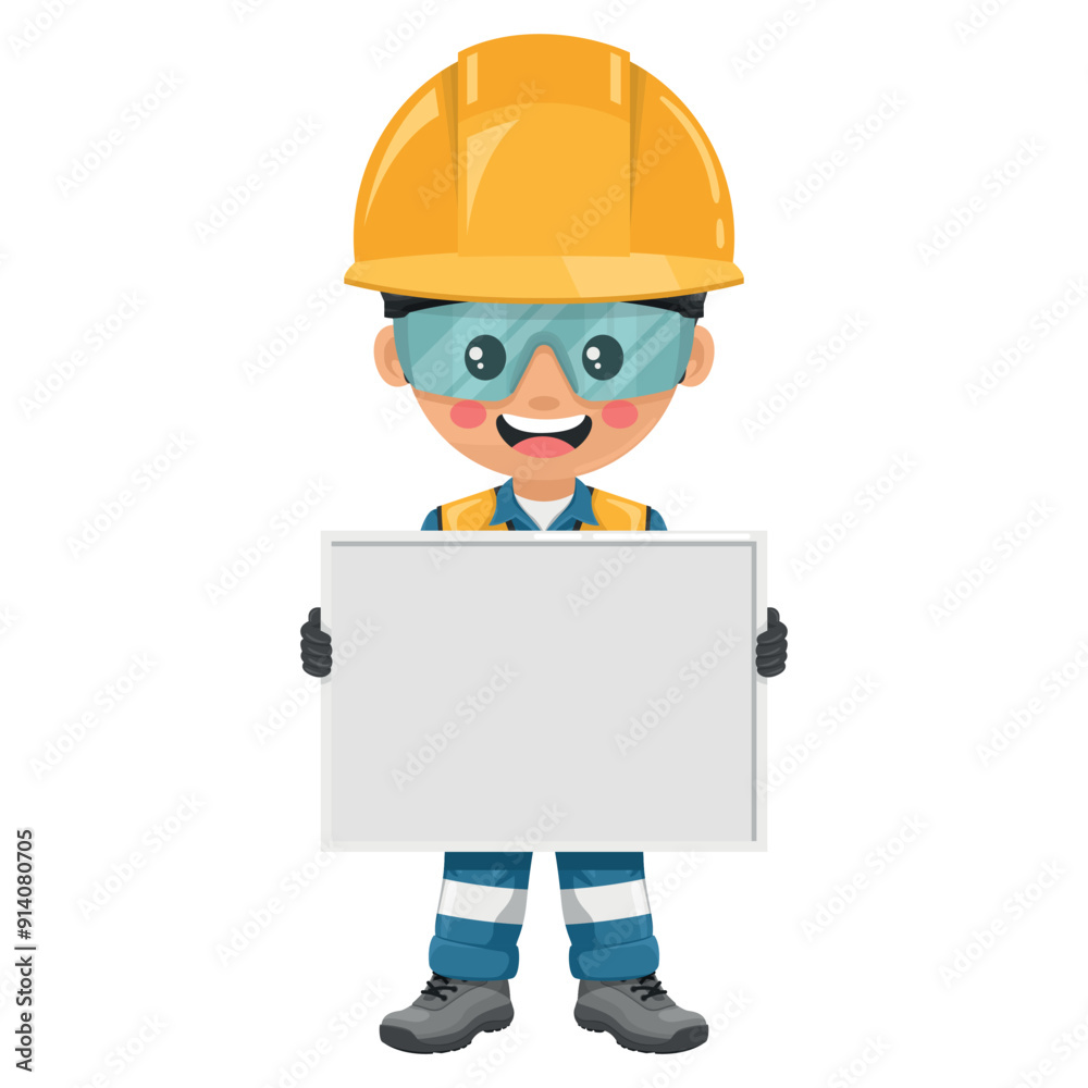 Industrial engineer with his personal protective equipment holding a whiteboard with space for text for advertising, presentations, brochures. Industrial safety and occupational health at work Industrial engineer with his personal protective equipment holding a whiteboard with space for text for advertising, presentations, brochures. Industrial safety and occupational health at work