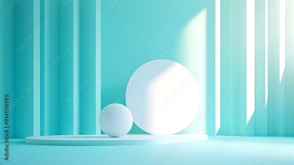 Minimalist Turquoise Studio Backdrop with Geometric Shapes Minimalist Turquoise Studio Backdrop with Geometric Shapes