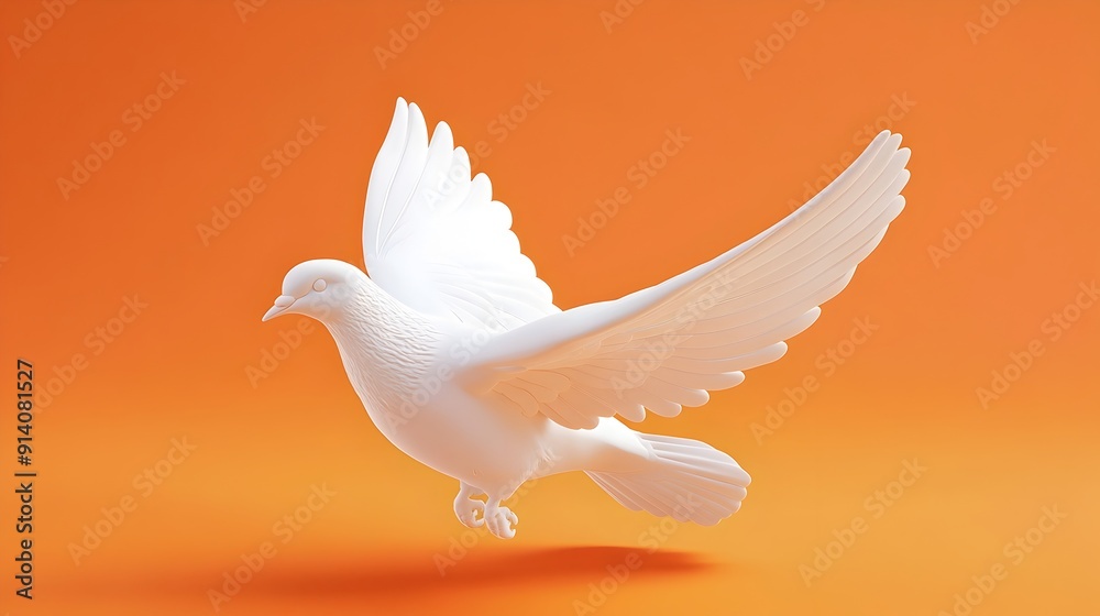 Obraz premium Soaring White Dove in Flight on Vibrant Orange Background