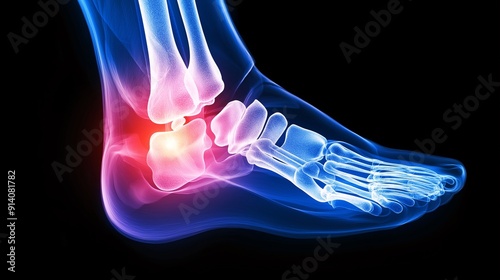 X-ray of an ankle joint, highlighting the bones of the foot and lower leg.