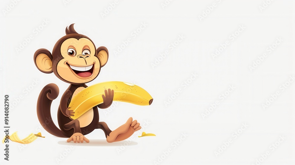 Cute cartoon character monkey and banana fruit Cute cartoon character monkey and banana fruit
