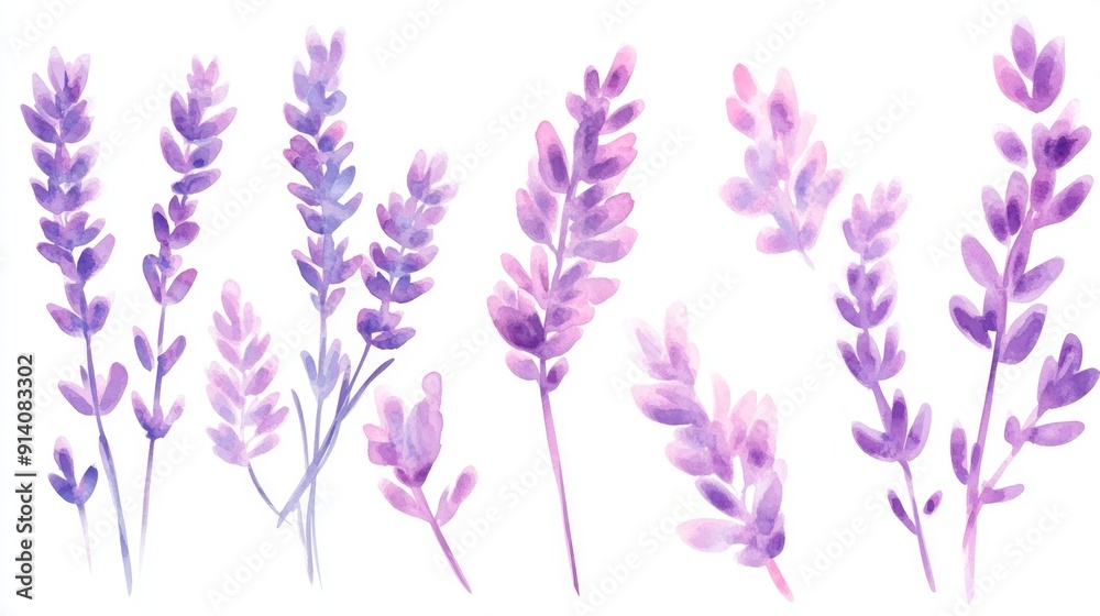 Obraz premium 3D Watercolor Purple Lavender Sprigs: Vibrant, Detailed Digital Artwork