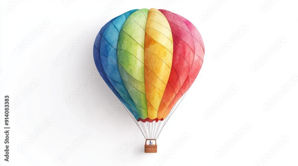 Fototapeta premium 3D Watercolor Rainbow Hot Air Balloon Floating - Download
