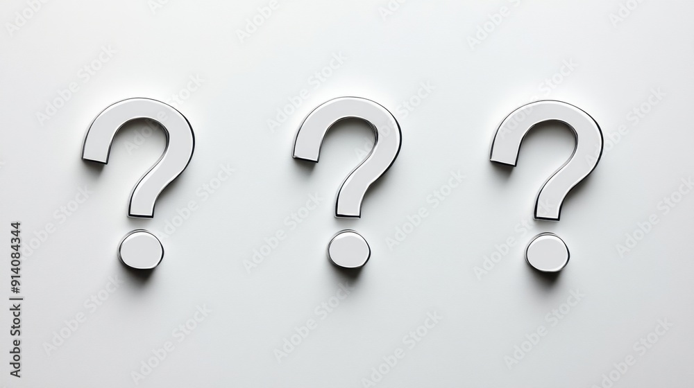 Three question mark symbols on a white background, representing problem-solving and confusion. Three question mark symbols on a white background, representing problem-solving and confusion.