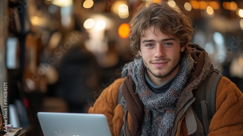 College Student Engaging in Studies at a Cozy Coffee Shop During Afternoon